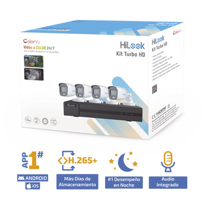 KIT TurboHD 1080p / DVR 4 canales / 4 Cámaras Bala de Metal / H.265+ / 1 Fuente de Poder Profesional / Accesorios de Instalación